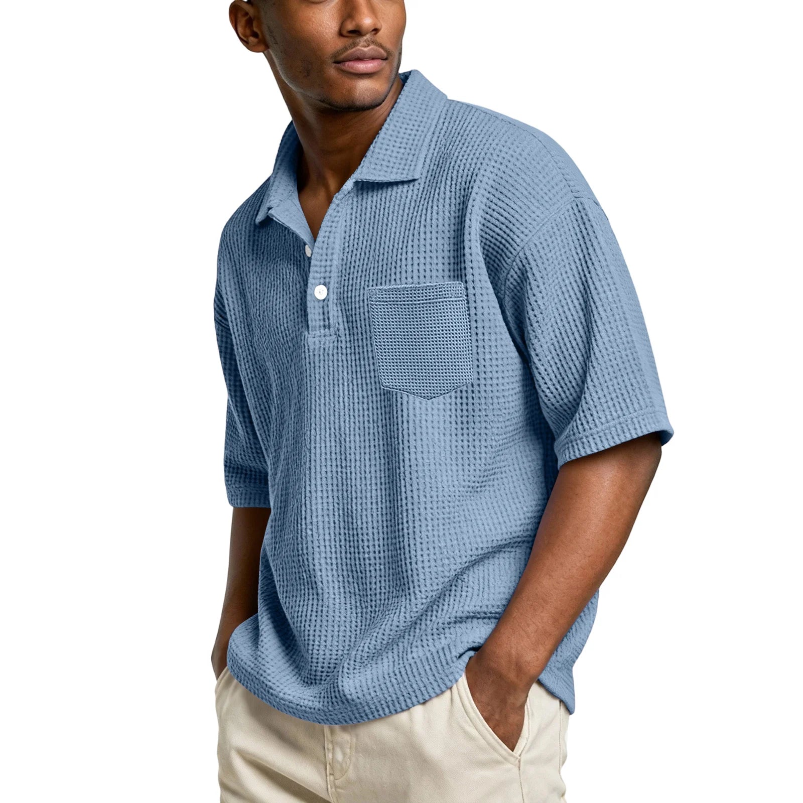 Men's Lightweight Waffle Short Sleeve Henley Shirt