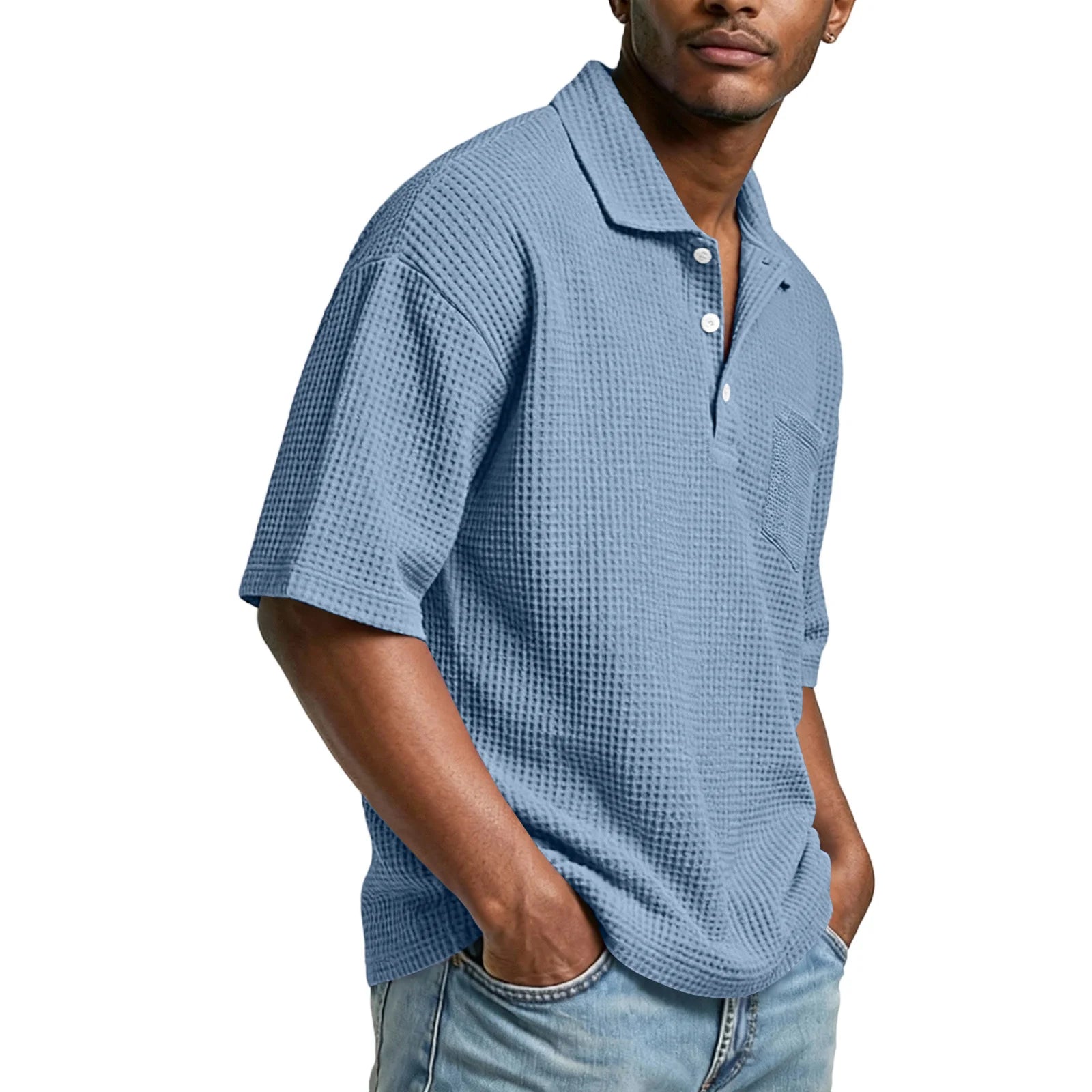 Men's Lightweight Waffle Short Sleeve Henley Shirt