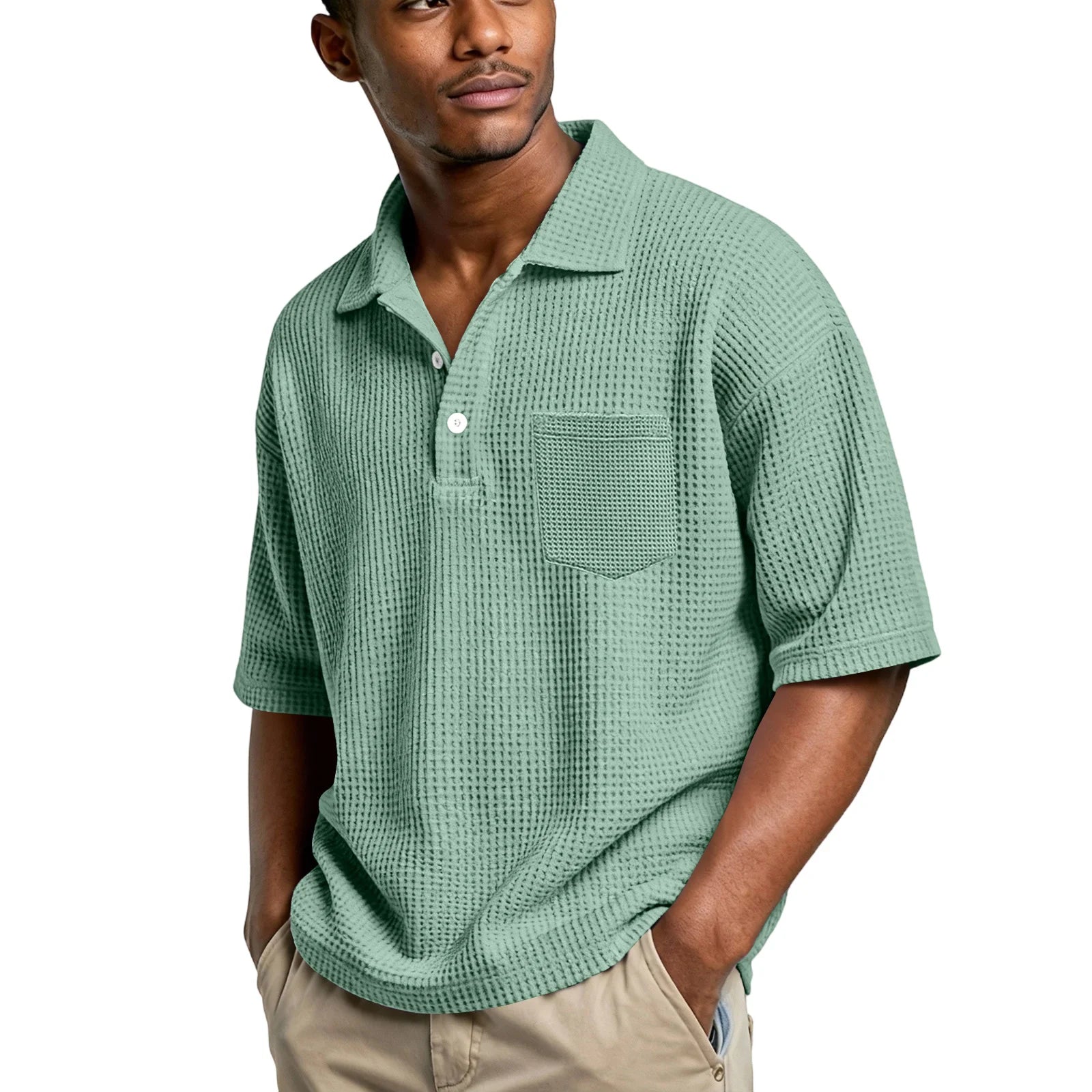 Men's Lightweight Waffle Short Sleeve Henley Shirt