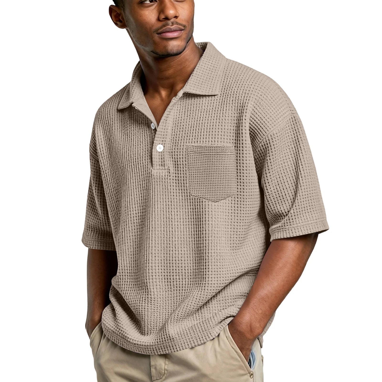 Men's Lightweight Waffle Short Sleeve Henley Shirt