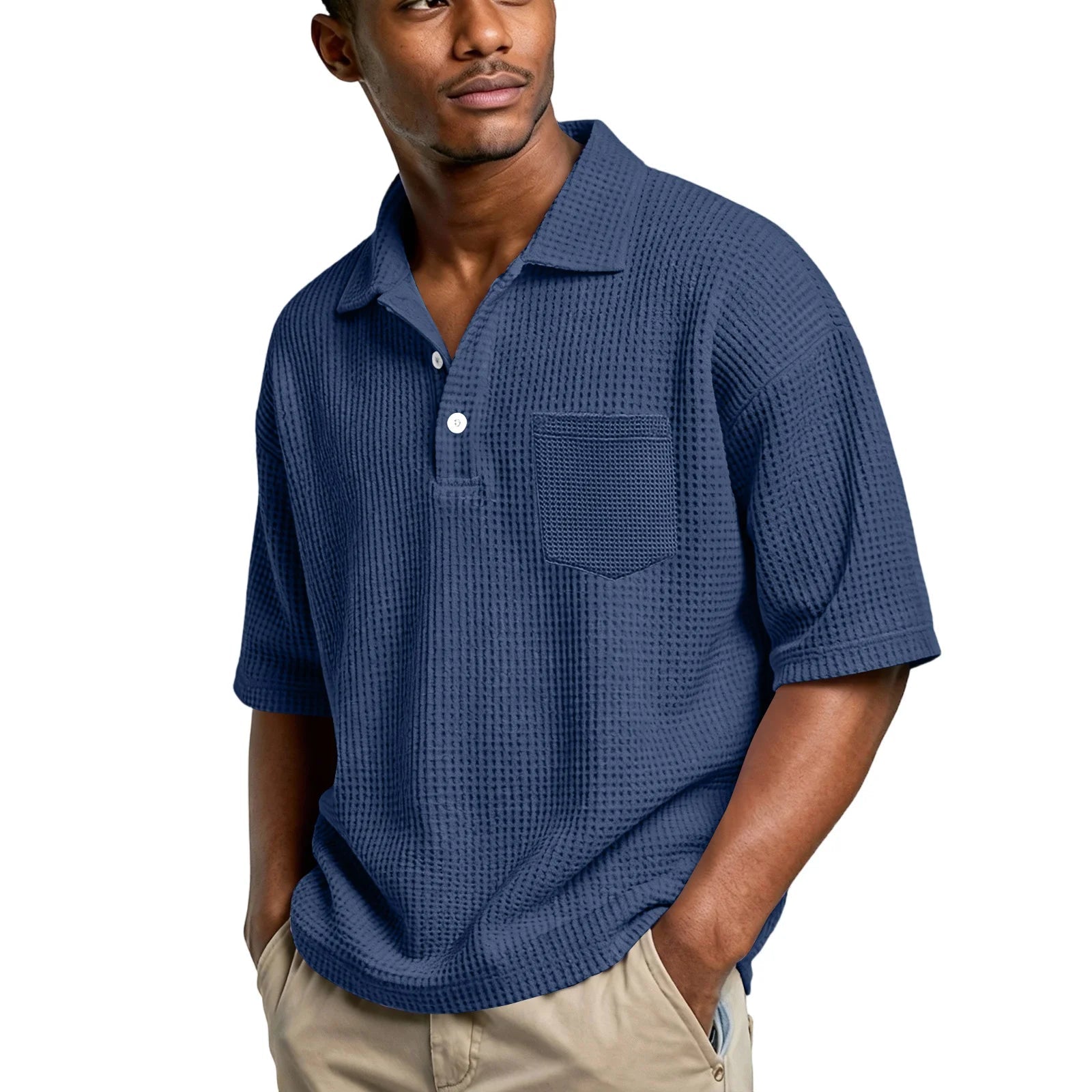 Men's Lightweight Waffle Short Sleeve Henley Shirt