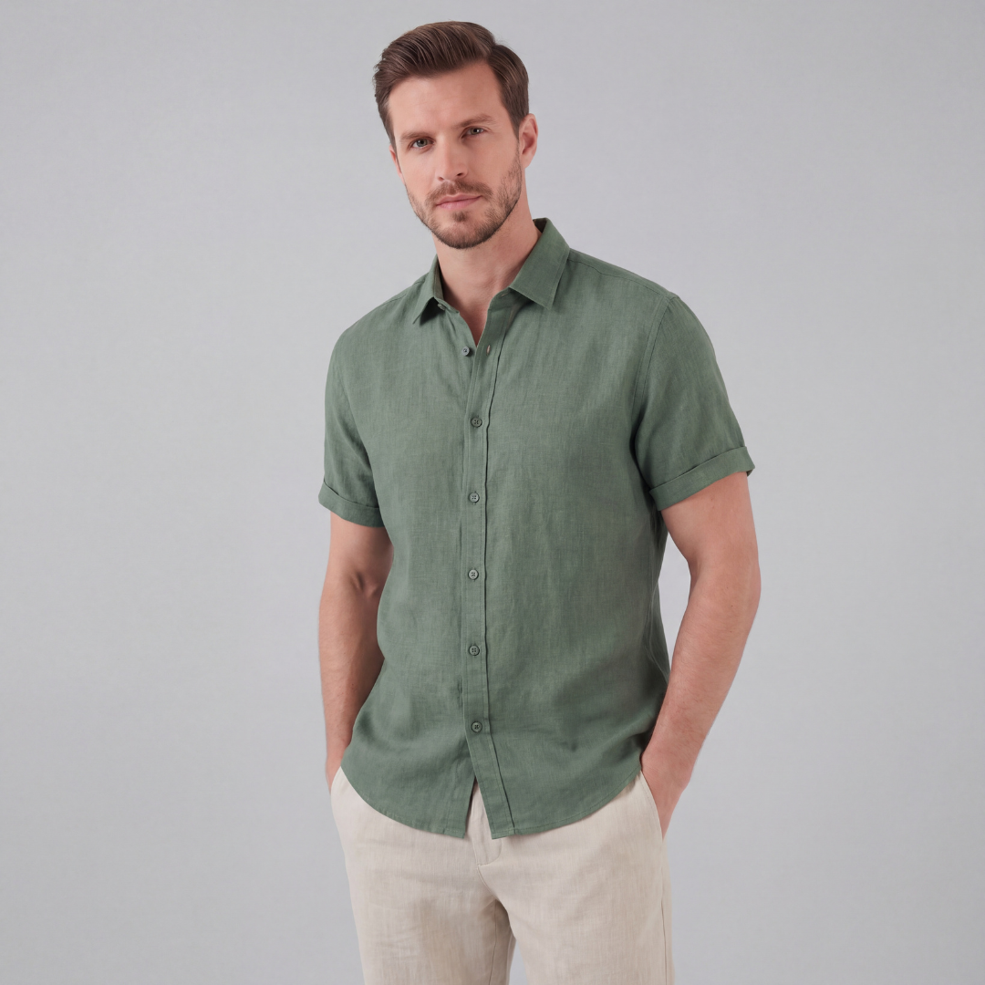 Men's Linen Blend Short Sleeve Button-Down Shirt