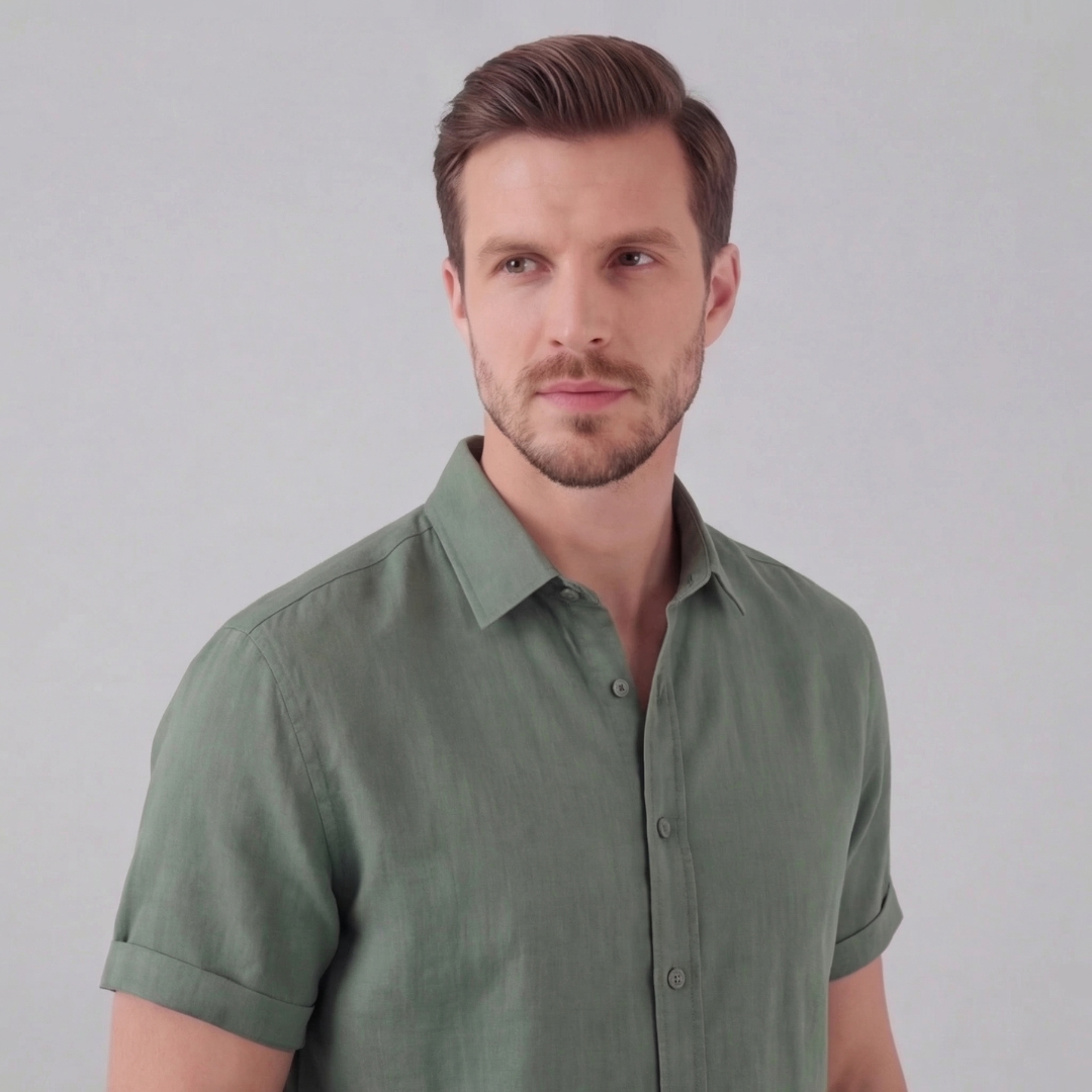 Men's Linen Blend Short Sleeve Button-Down Shirt