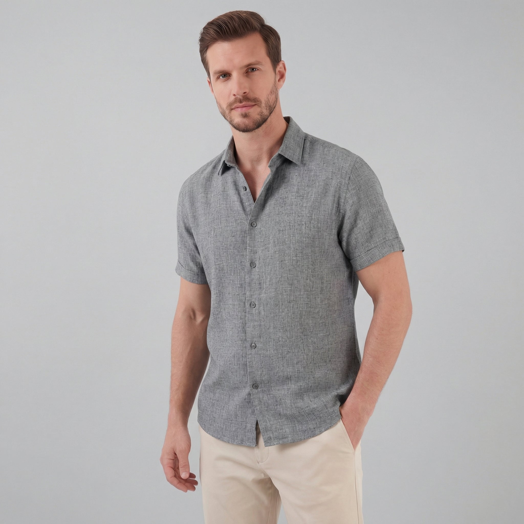 Men's Linen Blend Short Sleeve Button-Down Shirt