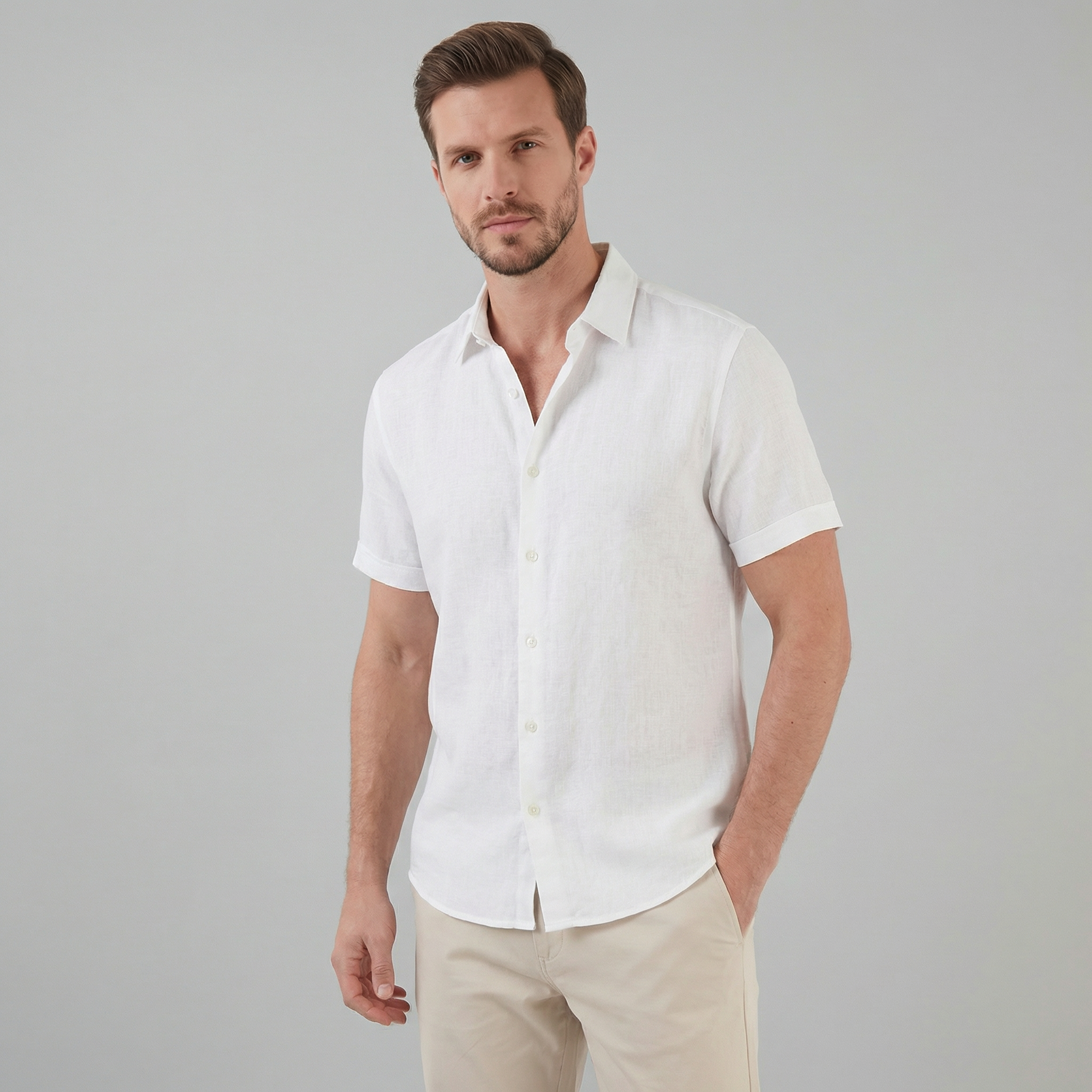 Men's Linen Blend Short Sleeve Button-Down Shirt