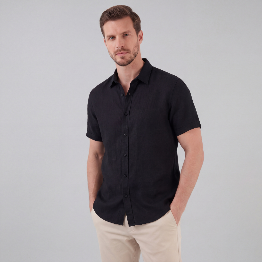 Men's Linen Blend Short Sleeve Button-Down Shirt
