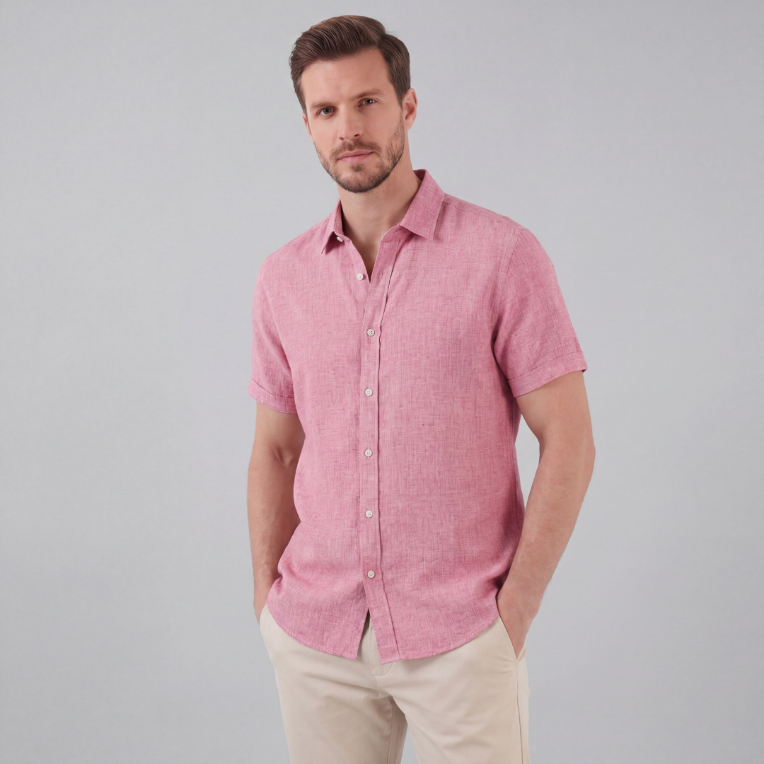 Men's Linen Blend Short Sleeve Button-Down Shirt