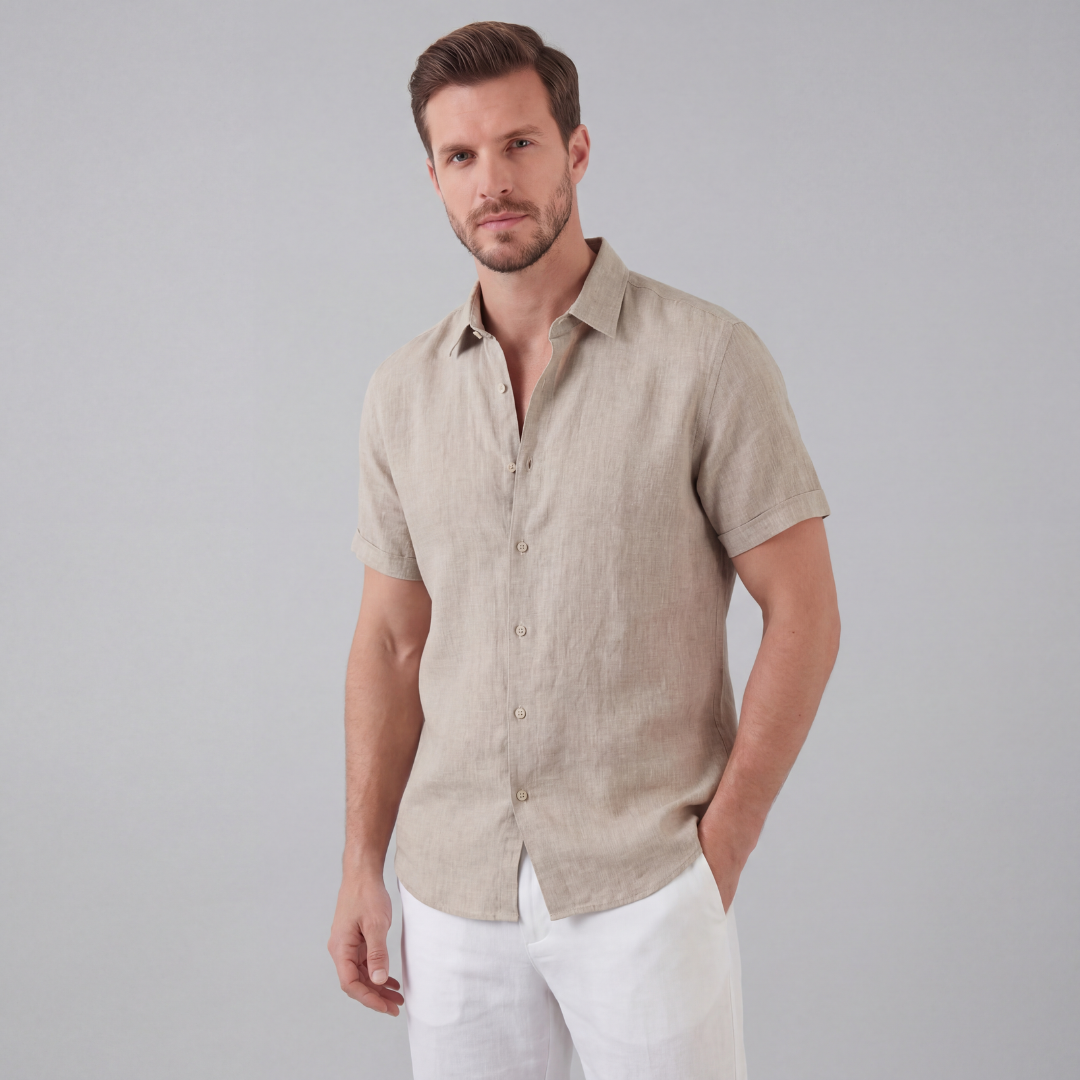 Men's Linen Blend Short Sleeve Button-Down Shirt