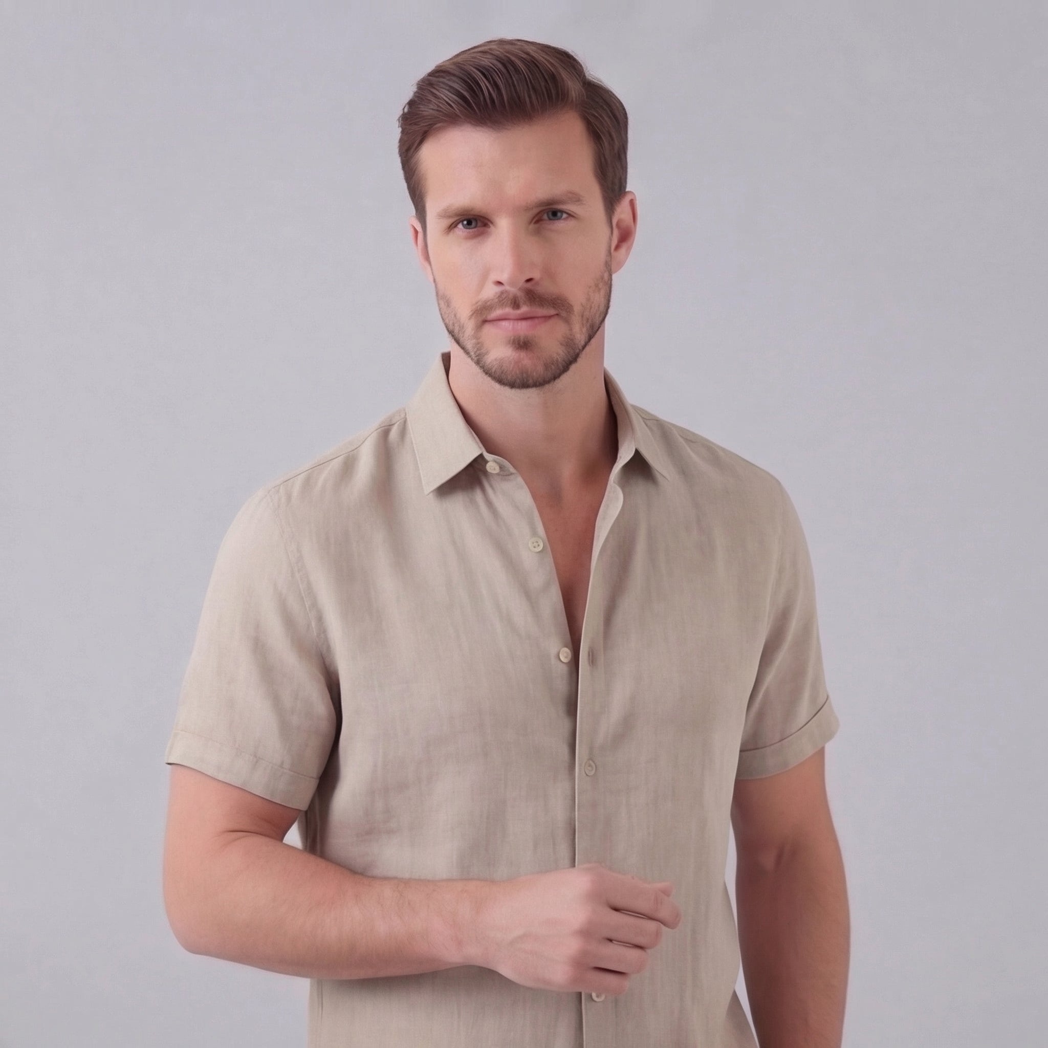 Men's Linen Blend Short Sleeve Button-Down Shirt