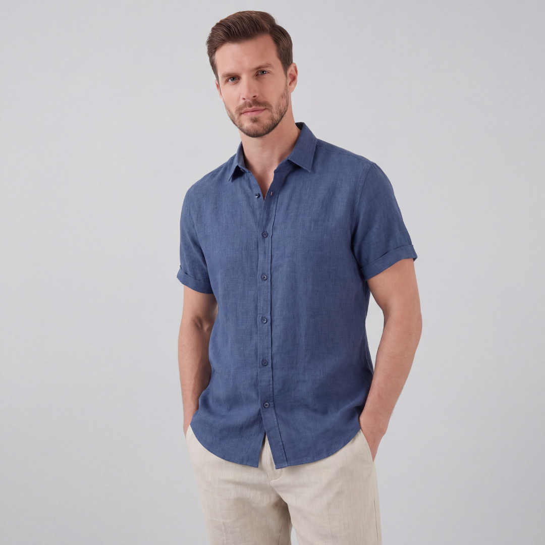 Men's Linen Blend Short Sleeve Button-Down Shirt