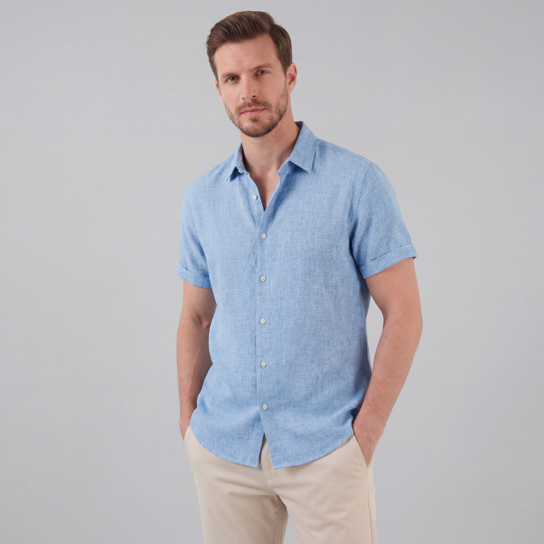 Men's Linen Blend Short Sleeve Button-Down Shirt