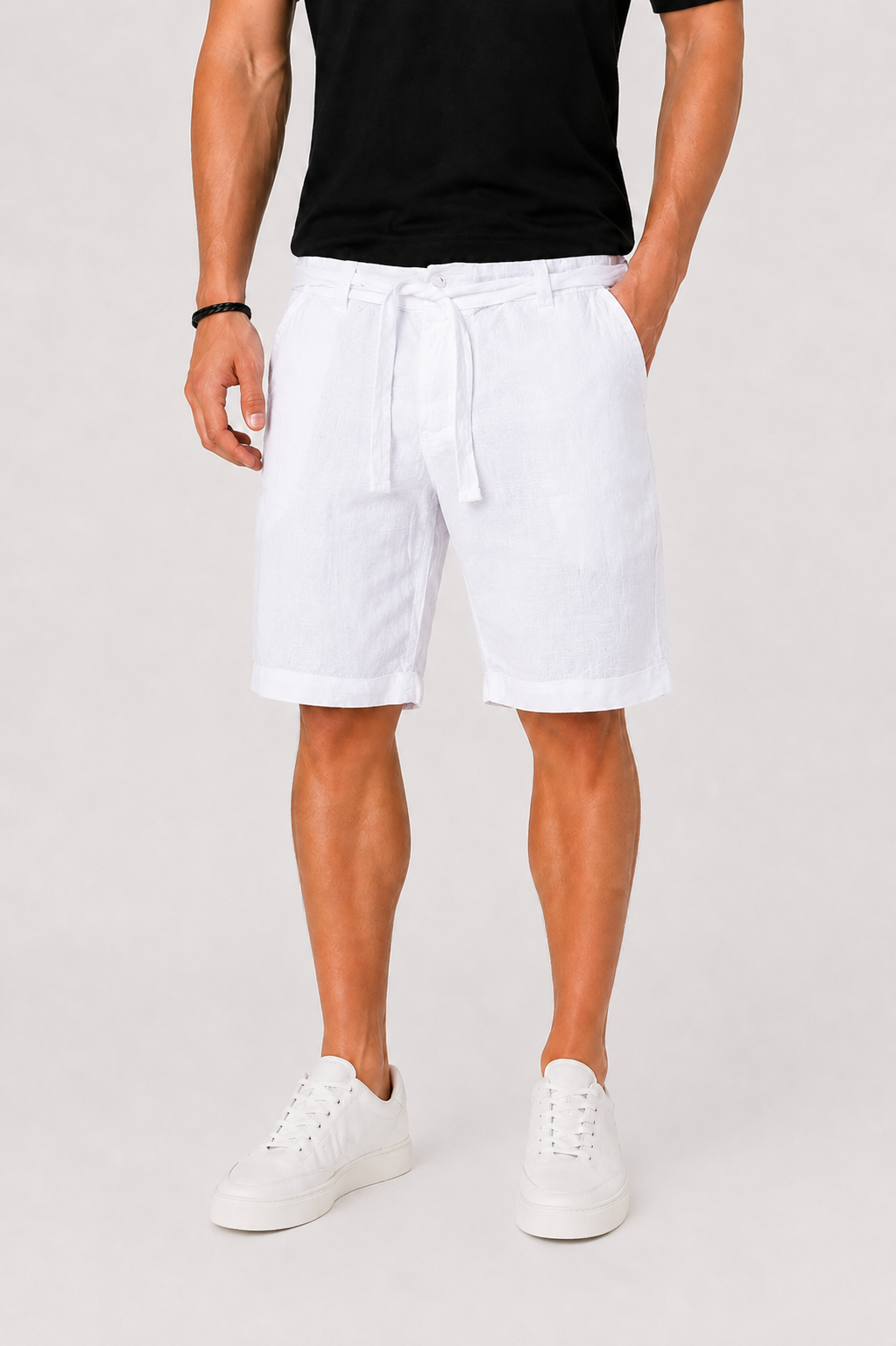 Men's Linen Drawstring Shorts with Rolled Hem