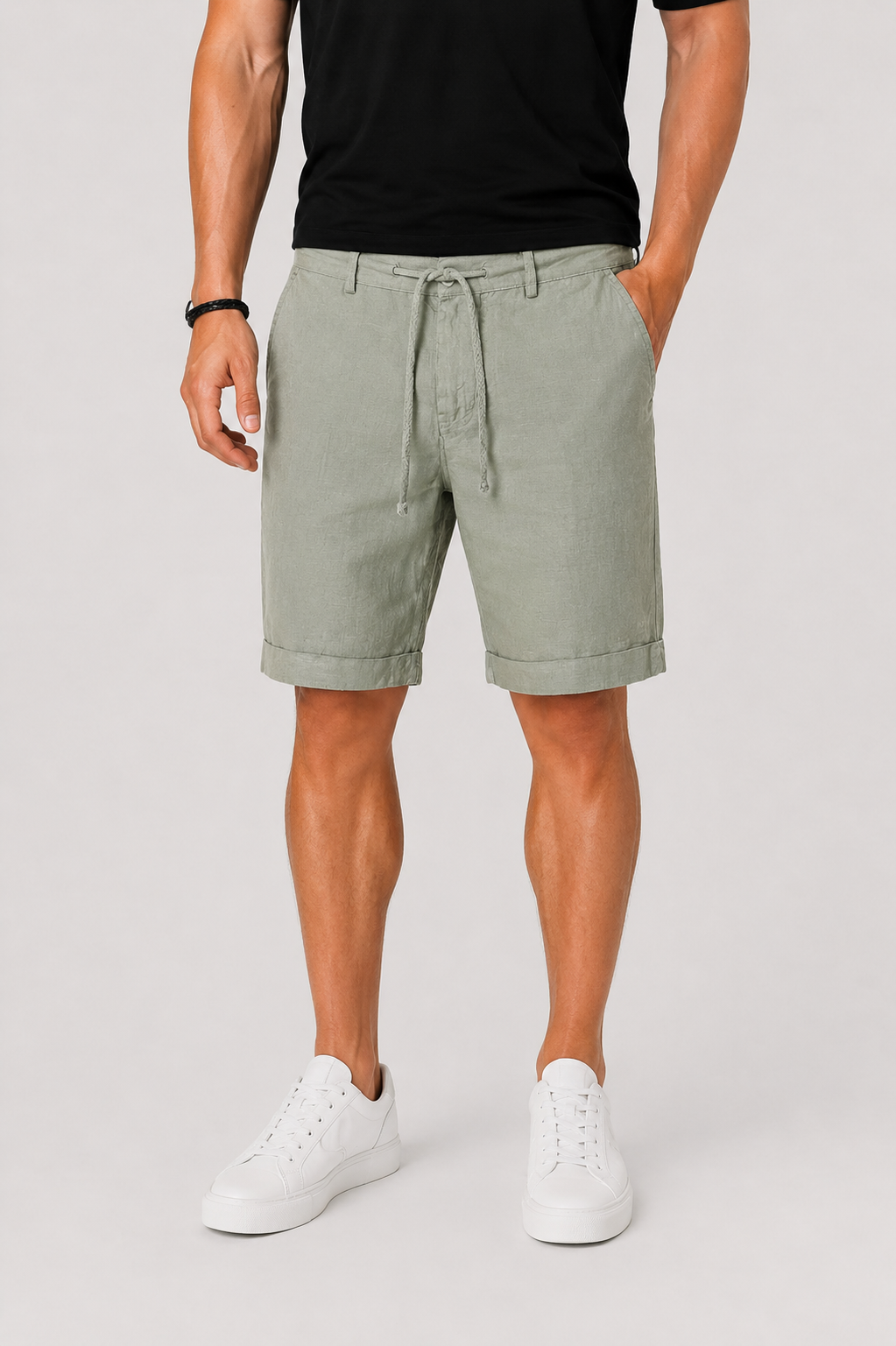 Men's Linen Drawstring Shorts with Rolled Hem