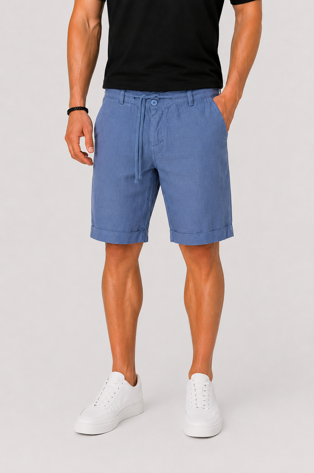 Men's Linen Drawstring Shorts with Rolled Hem