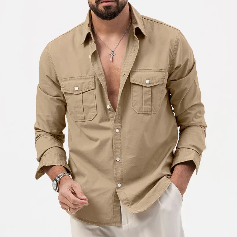 Men's Military-Inspired Multi-Pocket Workwear Shirt