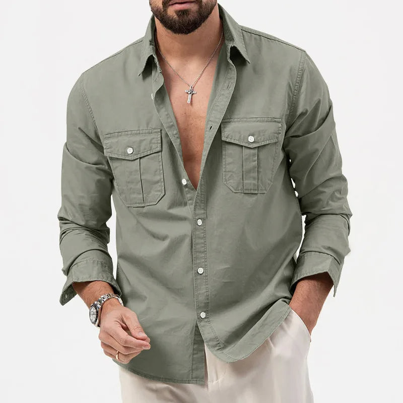 Men's Military-Inspired Multi-Pocket Workwear Shirt