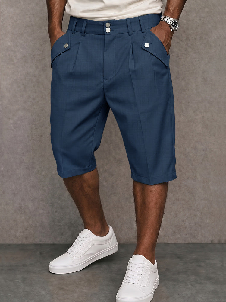 Men's Modern Commuter Button Accent Suit Shorts