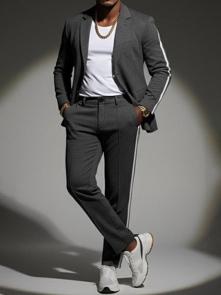 Men's Modern Side Stripe Blazer Pants Set