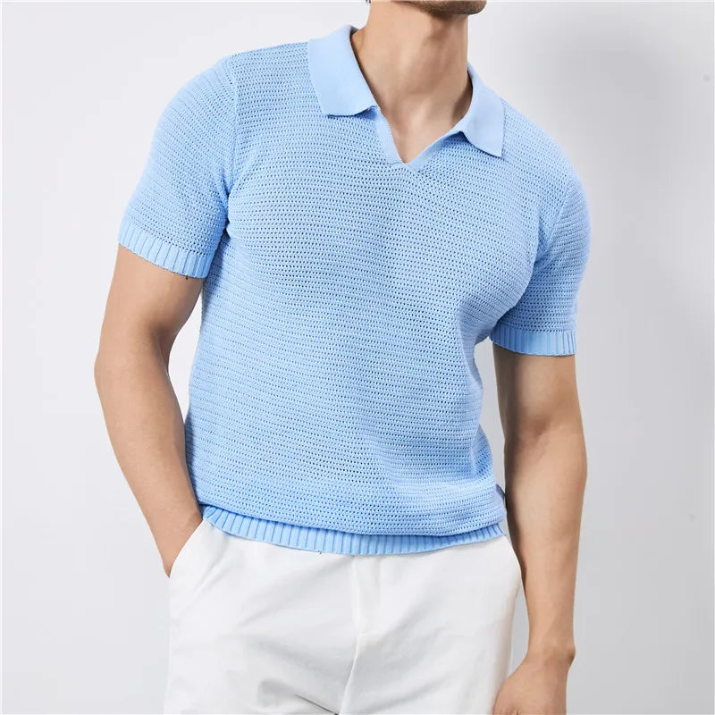 Men's Open-Knit Casual Polo Shirt
