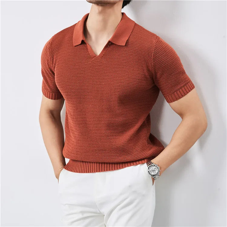 Men's Open-Knit Casual Polo Shirt