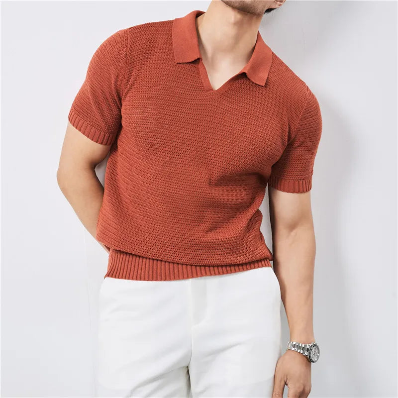 Men's Open-Knit Casual Polo Shirt