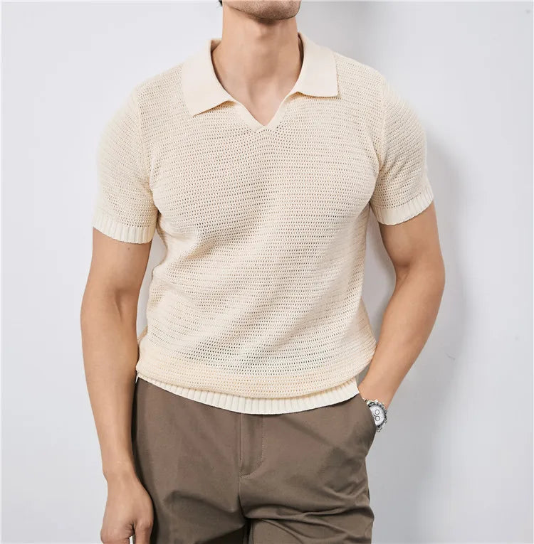 Men's Open-Knit Casual Polo Shirt