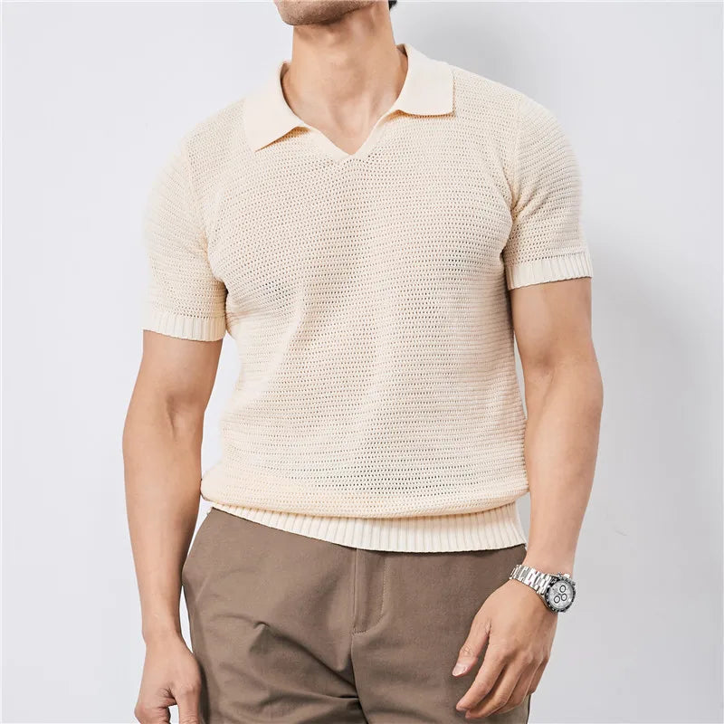 Men's Open-Knit Casual Polo Shirt