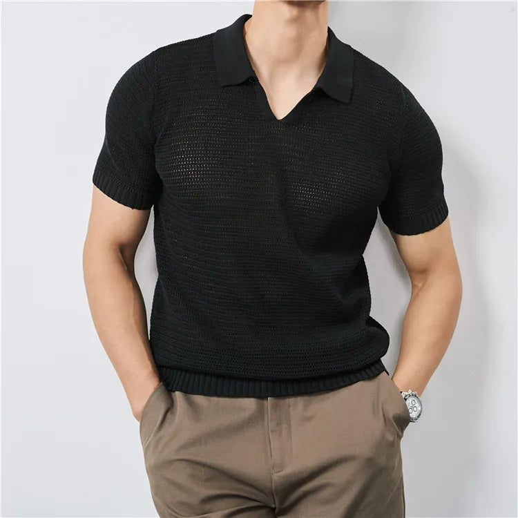 Men's Open-Knit Casual Polo Shirt