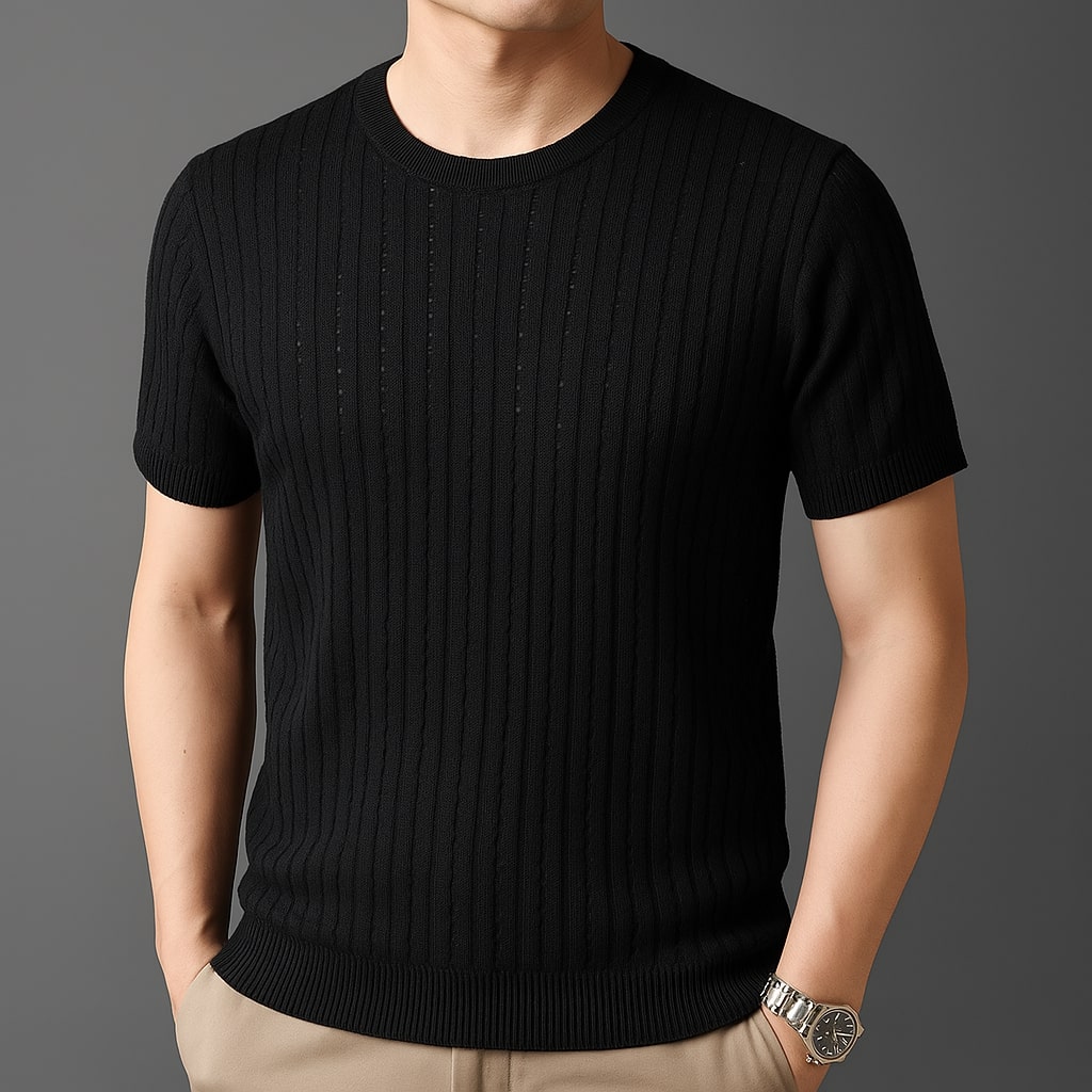 Men's Open-Knit Cotton Crew Neck T-Shirt