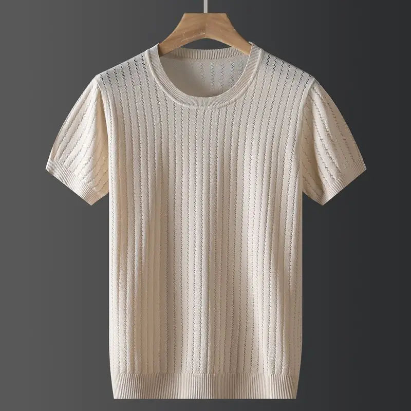 Men's Open-Knit Cotton Crew Neck T-Shirt