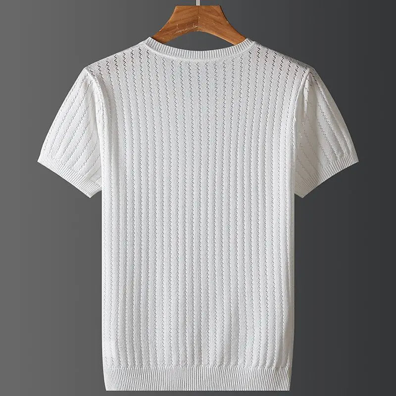 Men's Open-Knit Cotton Crew Neck T-Shirt