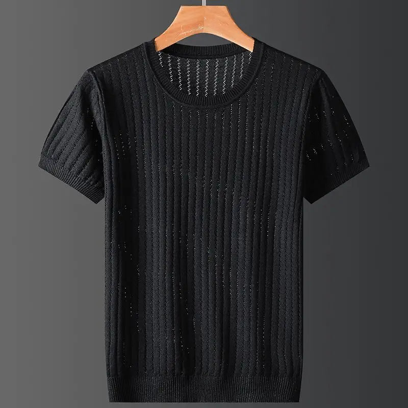 Men's Open-Knit Cotton Crew Neck T-Shirt