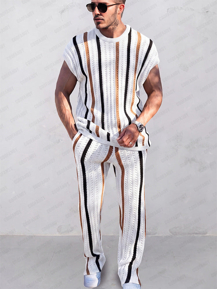 Men's Openwork Knit Casual Set