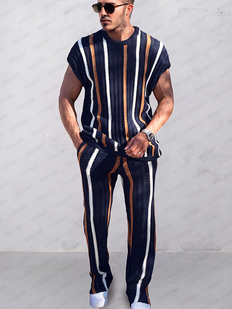 Men's Openwork Knit Casual Set