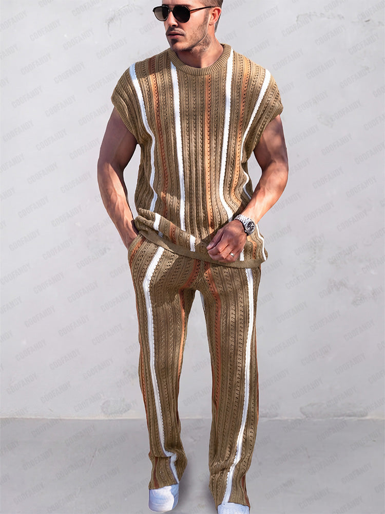 Men's Openwork Knit Casual Set