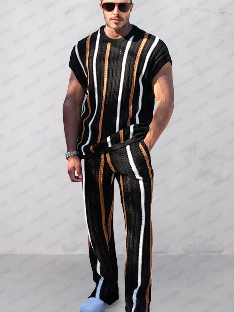 Men's Openwork Knit Casual Set
