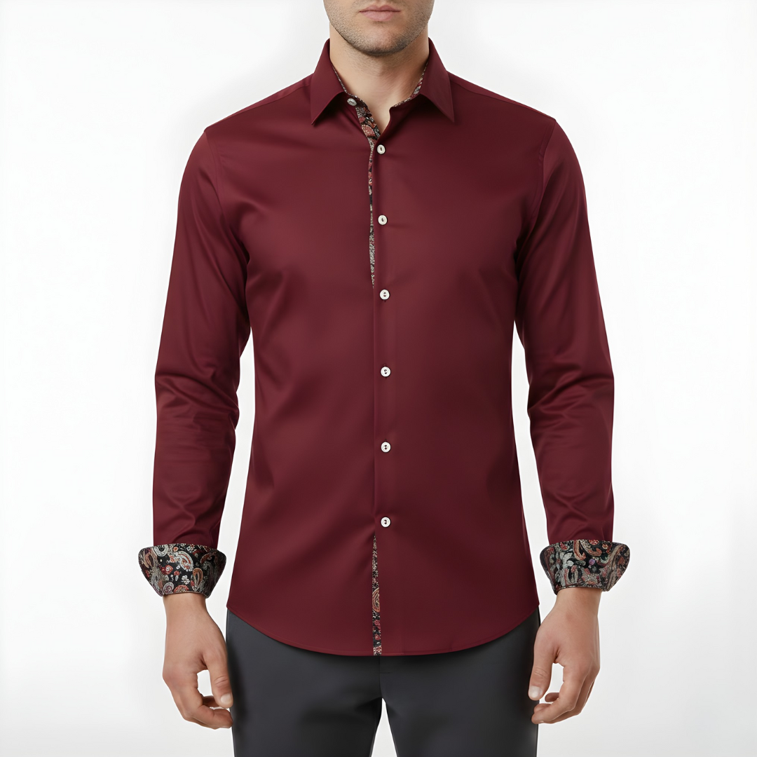 Men's Paisley Print Long Sleeve Button-Down Shirt