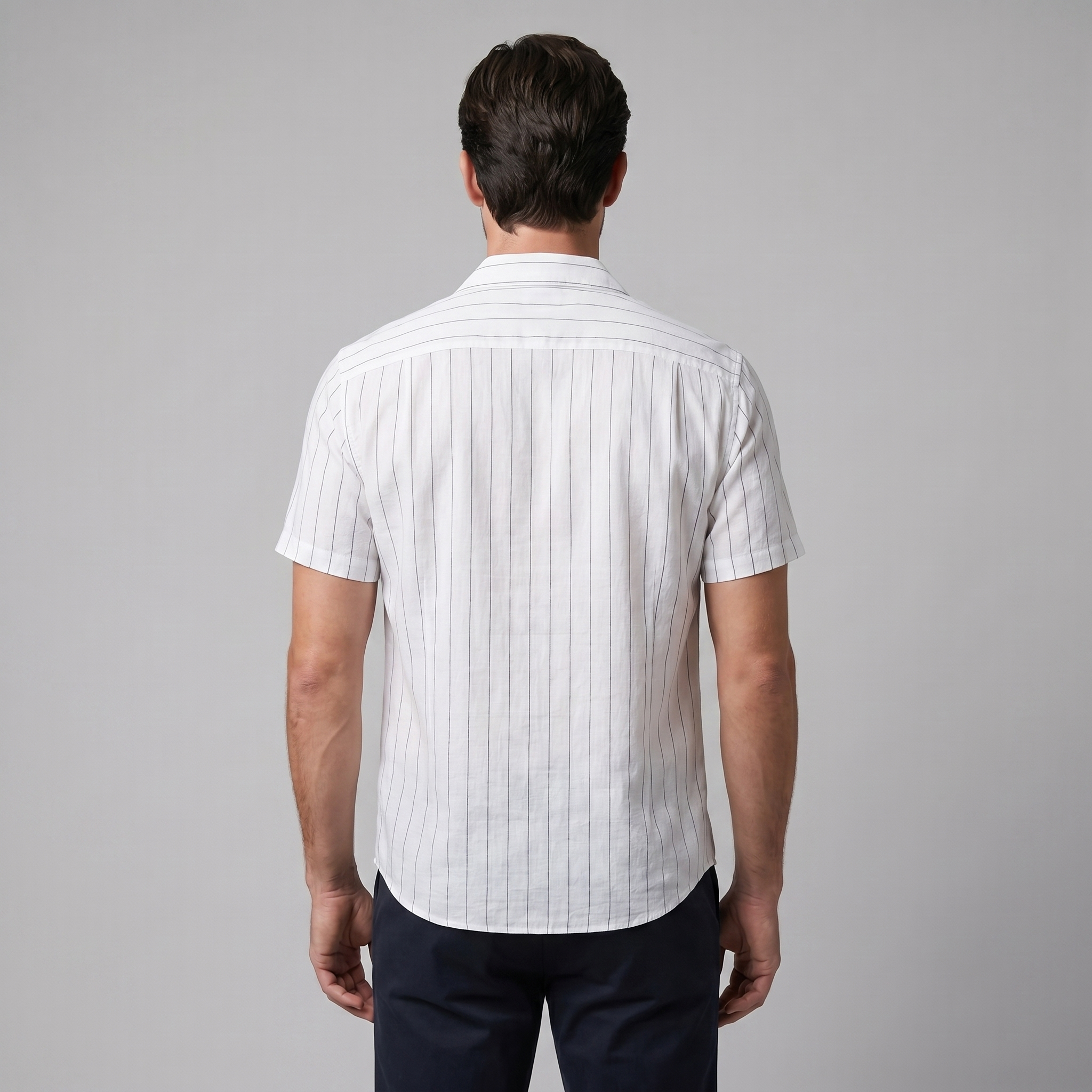Men's Pinstripe Camp Shirt with Open Collar