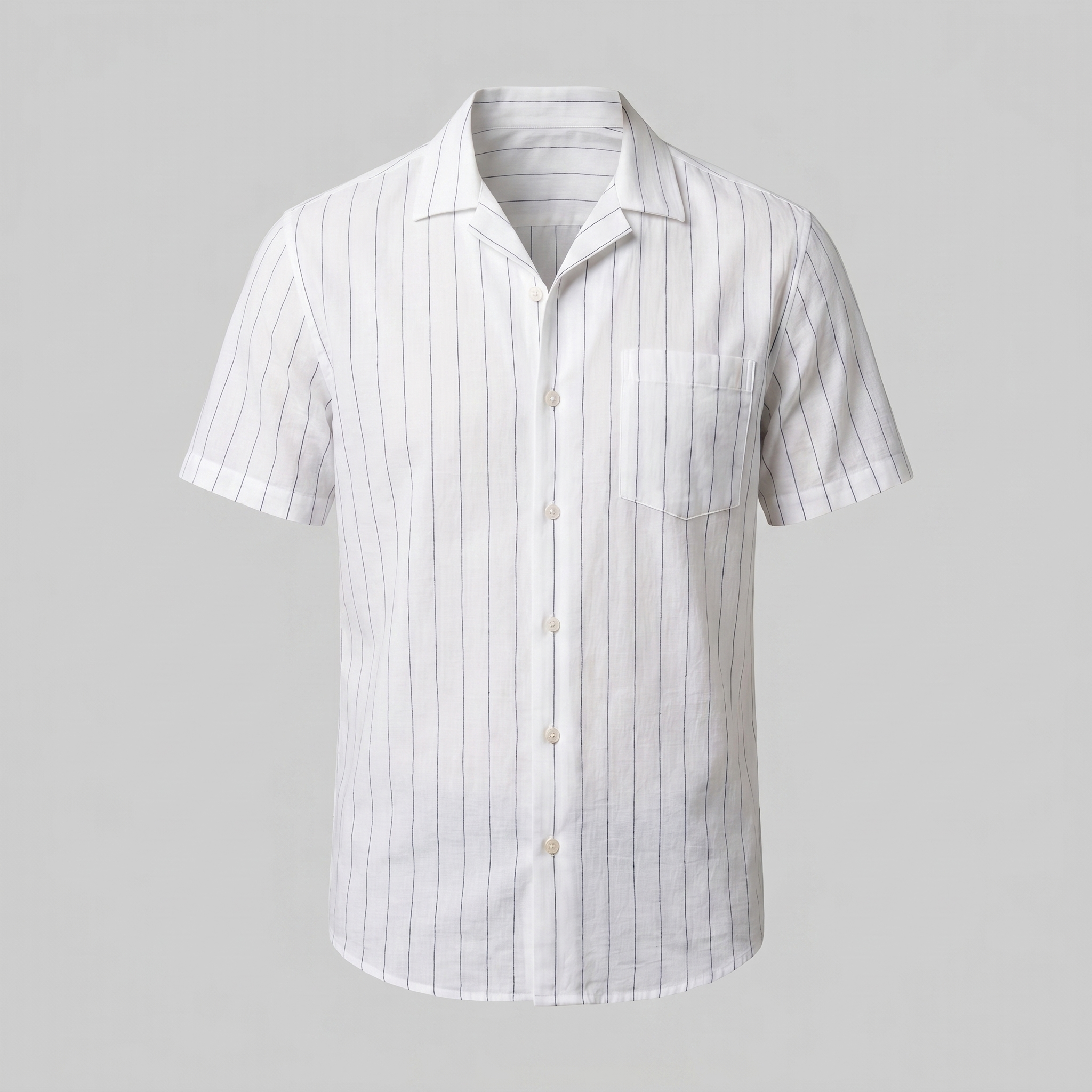 Men's Pinstripe Camp Shirt with Open Collar