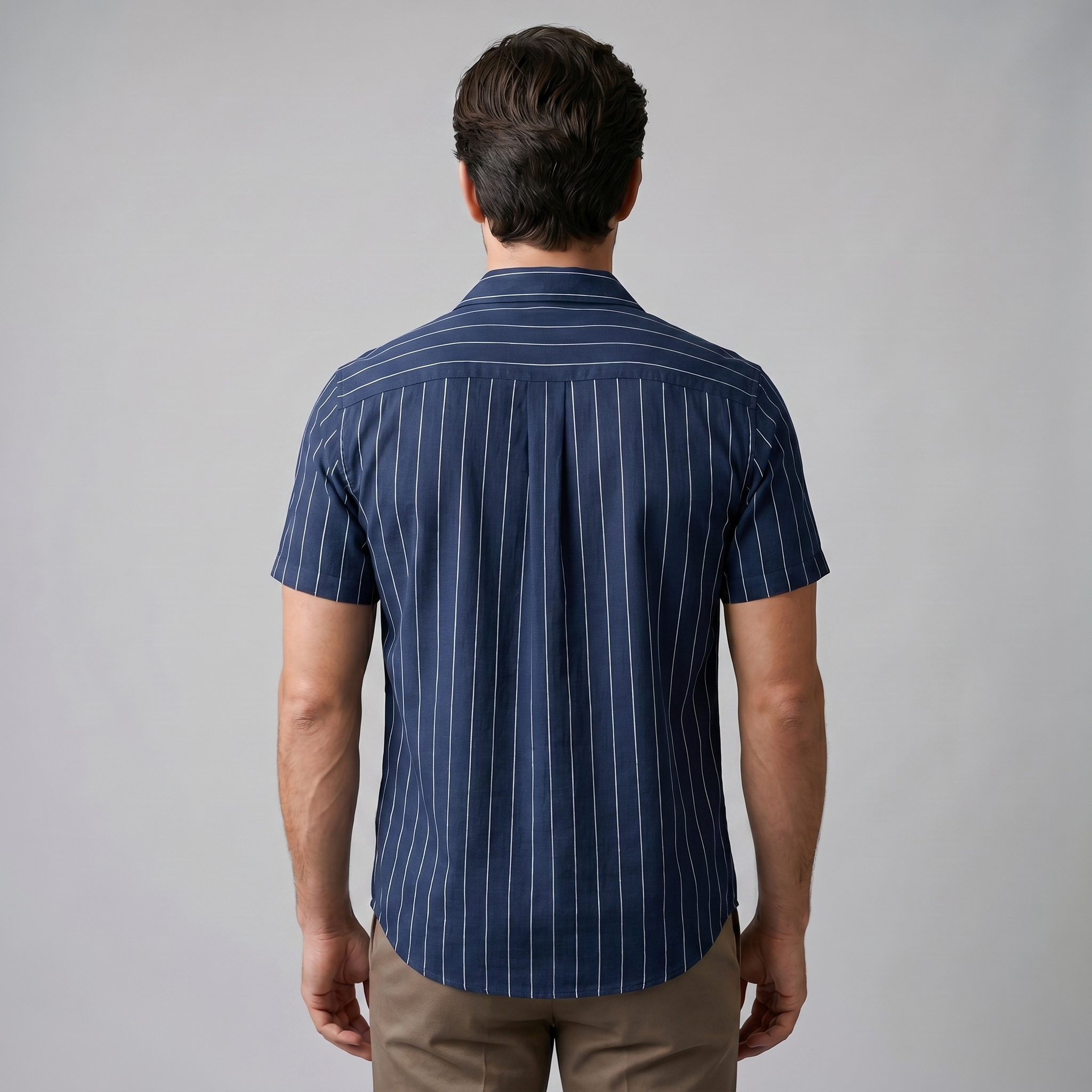 Men's Pinstripe Camp Shirt with Open Collar