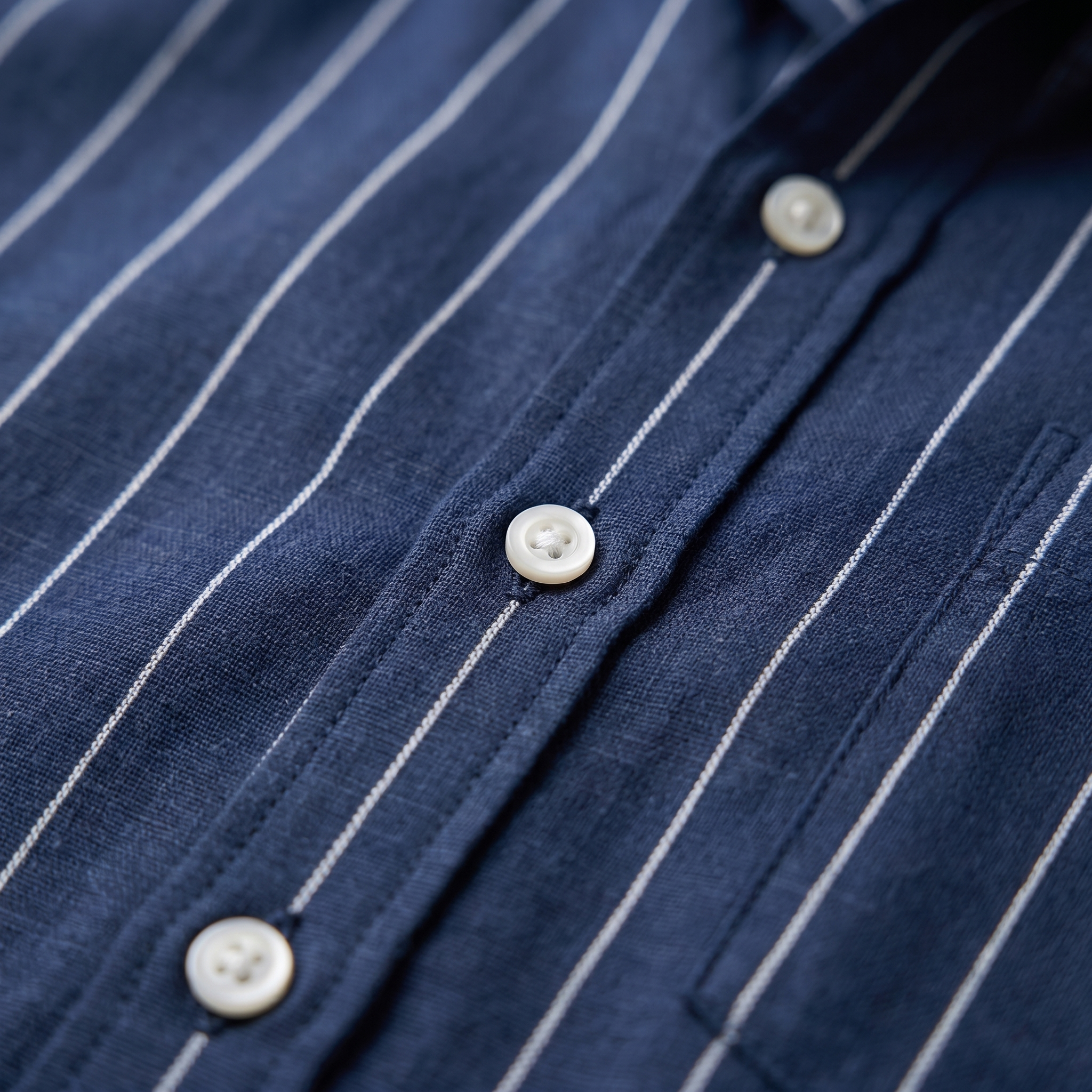 Men's Pinstripe Camp Shirt with Open Collar