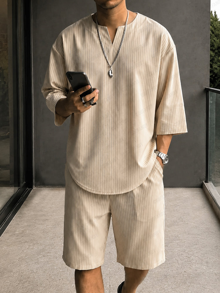 Men's Pinstripe Two Piece Casual Set