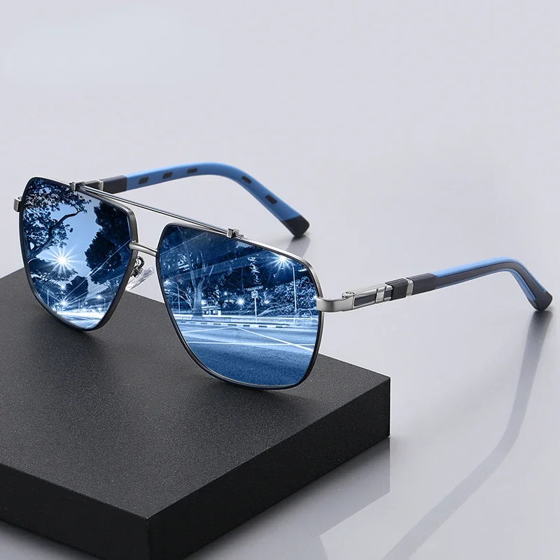 Men's Polarized Aviator Sunglasses with Blue-Tinted Lenses