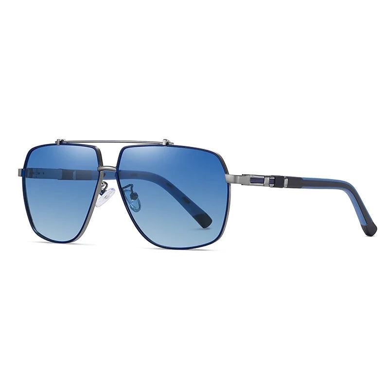 Men's Polarized Aviator Sunglasses with Blue-Tinted Lenses