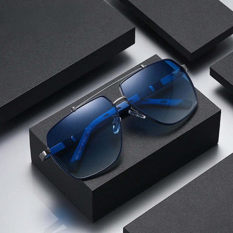 Men's Polarized Aviator Sunglasses with Blue-Tinted Lenses