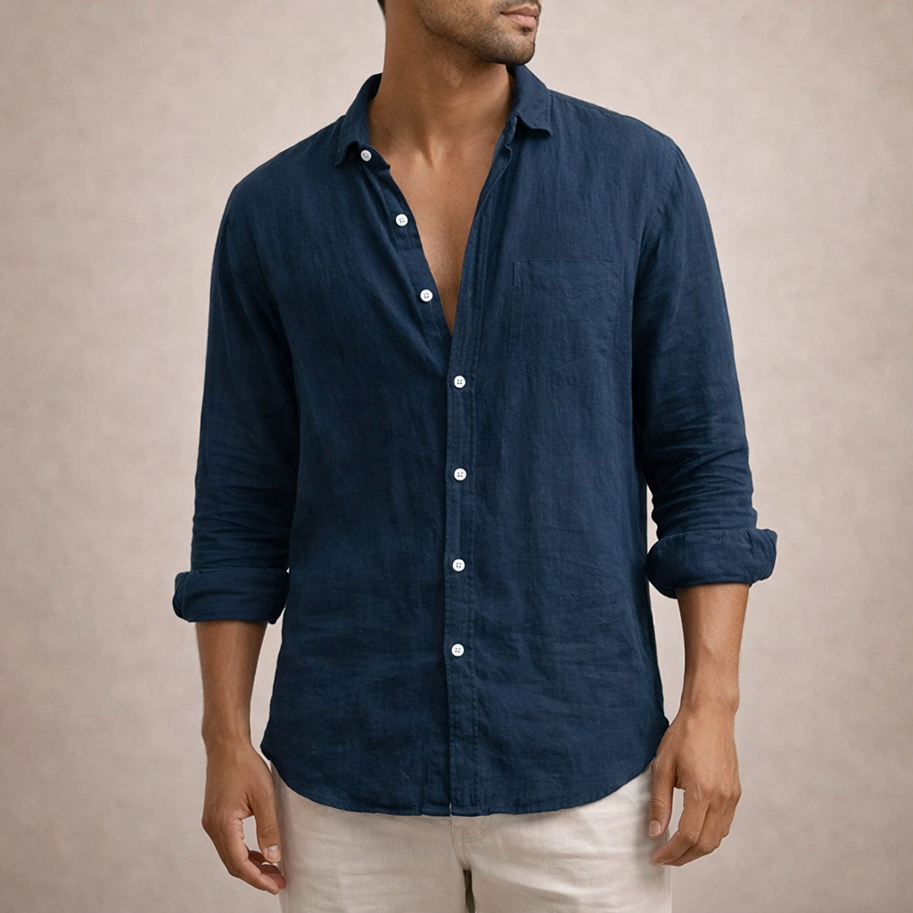 Men's Relaxed Linen Button-Down Shirt