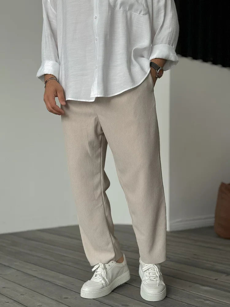 Men's Ribbed Fabric Straight Leg Trousers