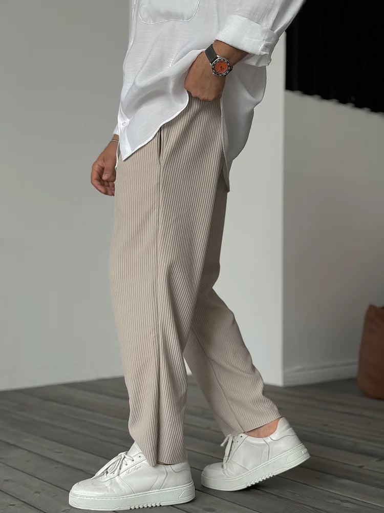 Men's Ribbed Fabric Straight Leg Trousers
