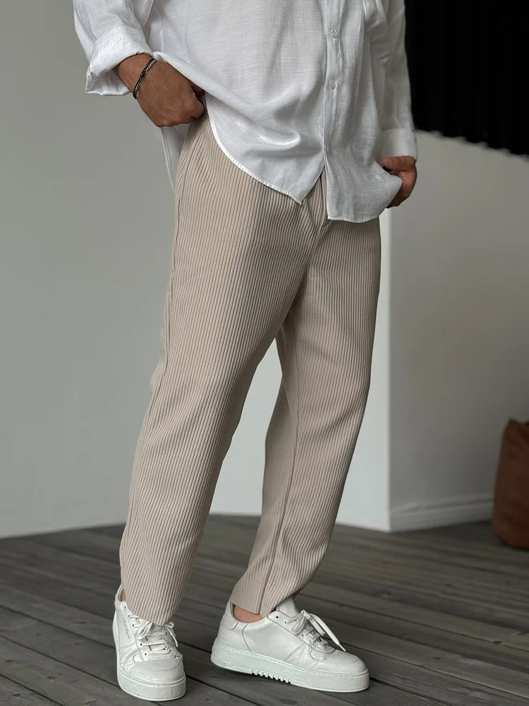 Men's Ribbed Fabric Straight Leg Trousers