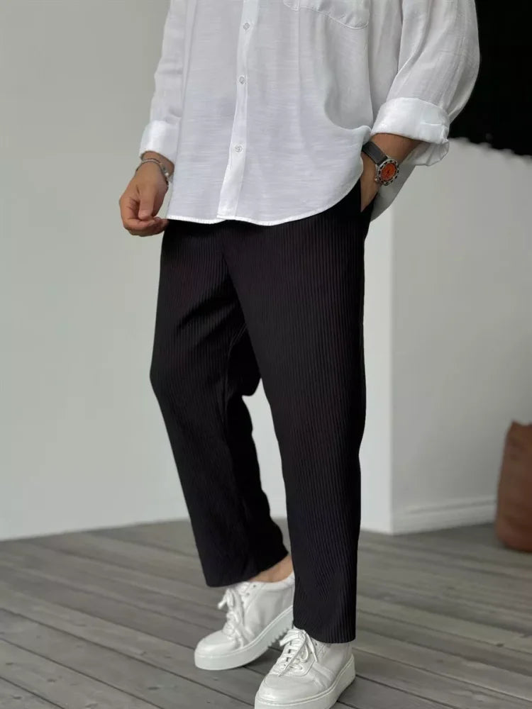 Men's Ribbed Fabric Straight Leg Trousers